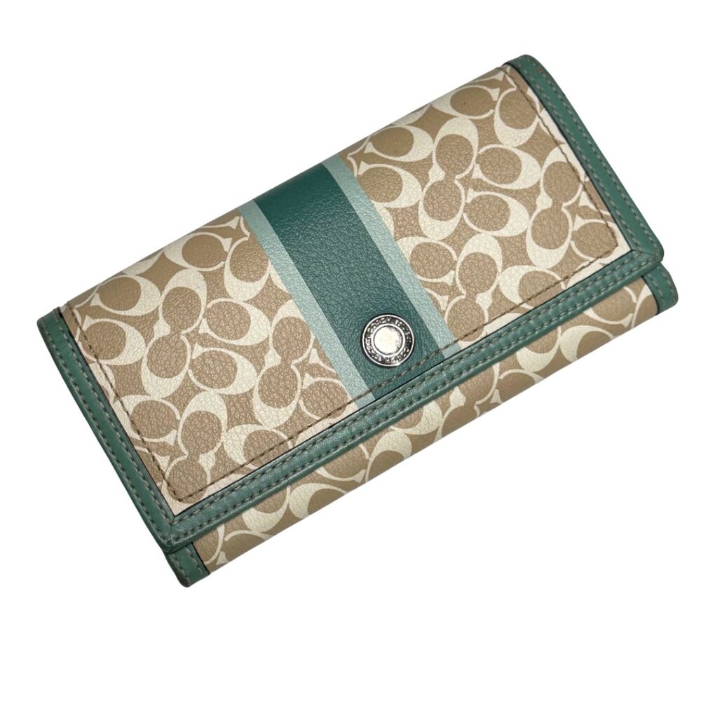 Coach Signature Heritage Stripe Chelsea Wallet - Teal & Khaki